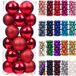 Emopeak 24 stuks kerstballen ornamenten voor kerstboom - Onbreekbare kerstboomdecoraties, grote hangende bal voor vakantie bruiloft feestdecoratie (rood, 3 cm - 3,1 cm)