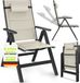 tillvex® Chaise de jardin dossier haut 1 pièce avec accoudoirs et coussin de nuque | Chaise pliante réglable 7 positions avec rembourrage | Chaise de camping pliable, résistant aux intempéries et respirant | Chaises de jardin aluminium