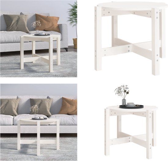 vidaXL Salontafel - massief grenenhout - wit - Ø62,5x45 cm