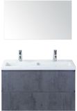 BES LED Vogue Badmeubelset 100 cm - Greeplijst in Kleur - Beton Antra - Keramische Wastafel Wit 2 Kraangaten met Spiegel