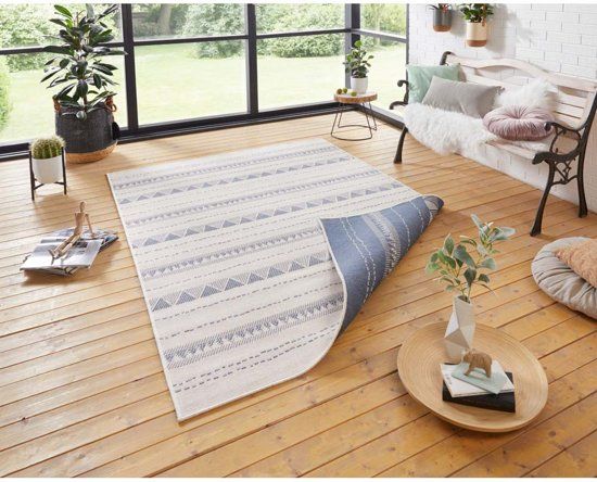 Bougari Binnen & Buiten Vloerkleed Bahama's 103752 80x350 cm Crème & Blauw