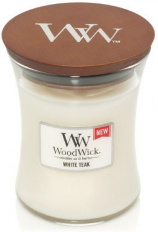 Woodwick Medium Candle White Teak