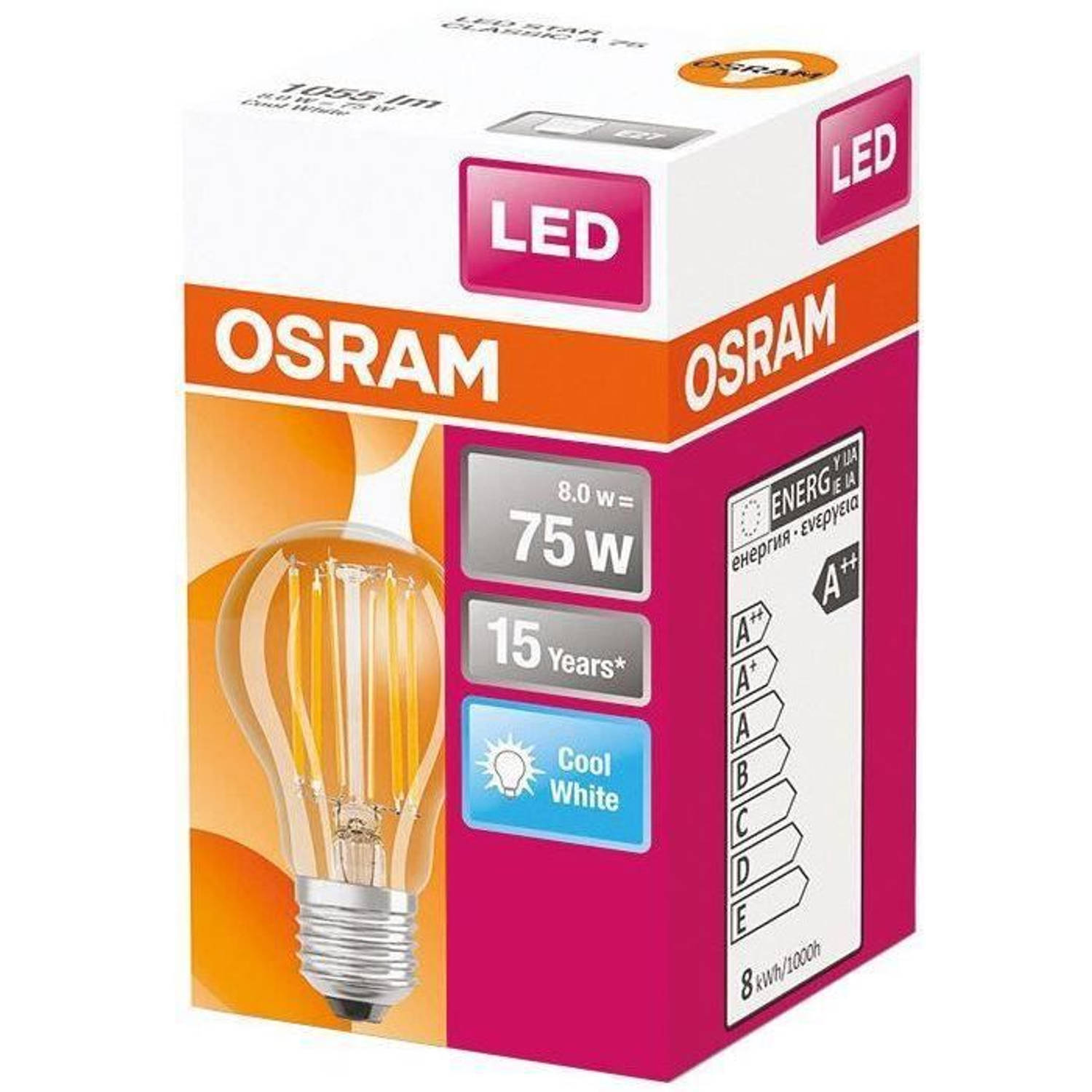 Osram standaard led lamp helder filament 7w60 e27 koud