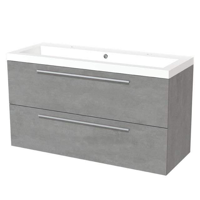 Maxaro Badkamermeubel 120cm Modulo Lichtgrijs Beton 2 lades Vlak Wastafel Mineraalmarmer - 6095847076084