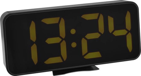 TFA Digitale wekker, 60.2027.01, met oranje led-cijfers, weergave van binnentemperatuur, met alarmarm, zwart, (L) 178 x (B) 36 x (H) 84 mm