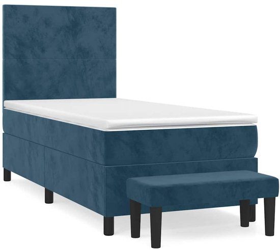 vidaXL Boxspring met matras fluweel donkerblauw 90x190 cm