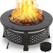StarTech Esschert Design Ronde vuurplaats voor de tuin, 80,5 cm - Vuurkorf voor buiten - Met vonkenbescherming, grillrooster en schuifhaak - Weerbestendig, geschikt voor barbecueën, verwarmen, terras en kampvuur