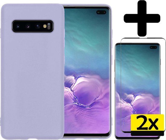 LUQ Hoesje Samsung Galaxy S10 - Siliconen Case - Lila + 2x Screenprotector