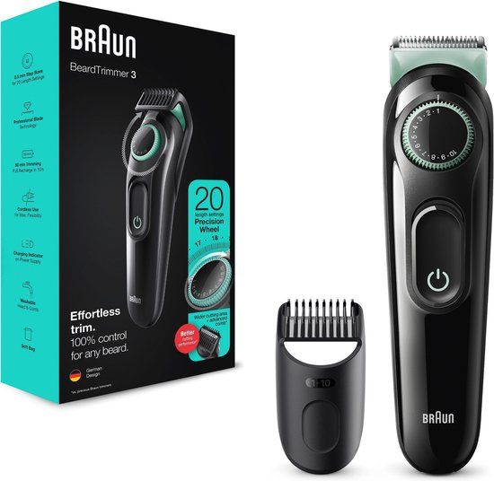 Braun Baardtrimmer 3 BT3323 - Baardtrimmer voor Mannen - Zwart/Groen