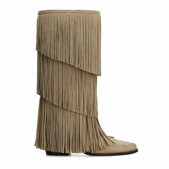 Sacha Dames Beige Suède Laarzen met Franjes Maat 37