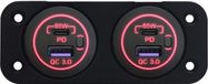 ProRide 12-24V USB/USB C chargeur de voiture 2 ports montage encastré - 65W QC3.0 - Double panneau - Rouge - 2 pièces