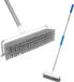 Unyqoos® Vloerschrobber met telescopische steel, 2-in-1 borstel en schraper, wit, RVS
