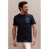 Kultivate regular fit T-shirt met backprint - donkerblauw