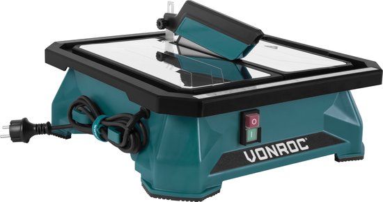 VONROC Tegelzaag 650W – Waterkoeling – Incl. 180mm diamant zaagblad, parallelgeleider en verstekgeleider