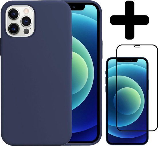 BTH iPhone 12 Pro Max Case - Silicone Cover with Screen Protector - Dark Blue