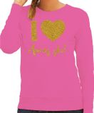 Bellatio Decorations Apres ski sweater dames - I love Apres ski - roze - glitter goud - wintersport XS
