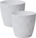 Form Plastic Plantenpot/bloempot New Age - 2x - kunststof - ivoor wit - D15 x H14 cm - met opvang schotel - rond
