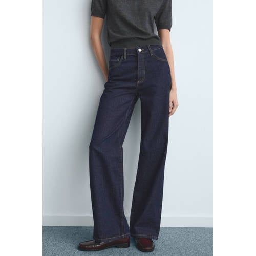 Mango high waist wide leg jeans dark blue denim