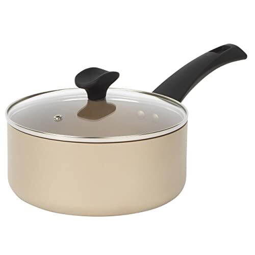 Salter BW11109EU7 Olympus 20cm Saucepan with Tempered Glass Lid, All Hobs Including Induction, Non-Stick, Easy Clean, Soft and Comfortable Handles, PFOA Free, Aluminium, Black/Gold