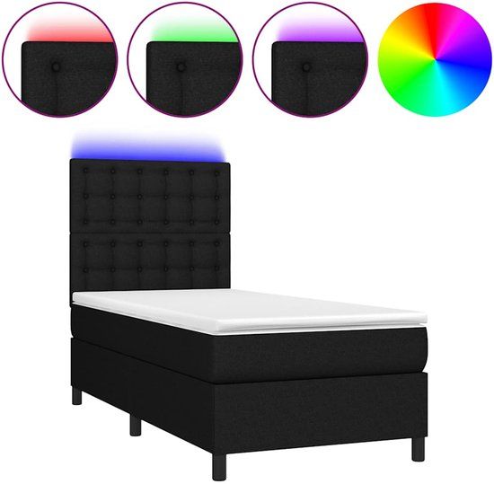vidaXL Boxspring met matras en LED stof zwart 100x200 cm