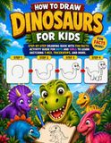 How to Draw Dinosaurs for Kids: Step-by-Step Drawing Book with Fun Facts: Activity Guide for Boys and Girls to Learn Sketching T-Rex, Triceratops, Velociraptor and More