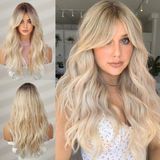 Sans marque Perruque synthétique ombrée blonde ondulée longue pour femmes