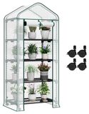 Tomatenkas Kas met wielen - Serre met 4 planken - 70 x 163 x 50 cm - Tomatenkas met oprolbare deur - Blanc