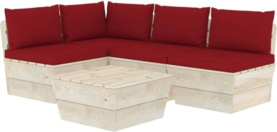 vidaXL 5-delige Loungeset met kussens pallet vurenhout