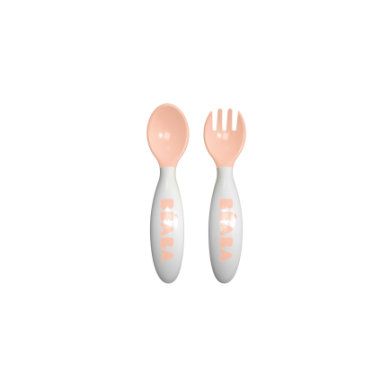Béaba Ergonomisch Bestek-set met vork en lepel natuur/roze