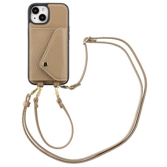 Selencia Sera Telefoonhoes met Koord en Envelop Pashouder voor de Apple iPhone 15 - Taupe