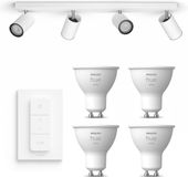 Philips Hue Kosipo Opbouwspot (Wit) - Warmwit Licht - Incl. Hue Dimmer Switch - Plafondspot met 4 Lichtpunten - GU10 - Hue White