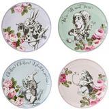 V&A Alice in Wonderland Assiette à petit-déjeuner, Set de 4 Pièces, 21 cm, Céramique, Crème