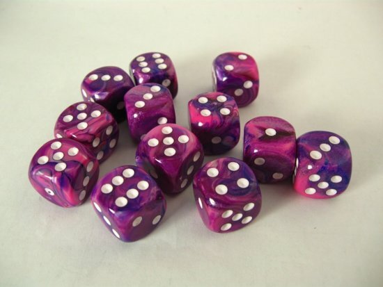 Chessex dobbelstenen set 12 6-zijdig 16 mm Festive violet w/white