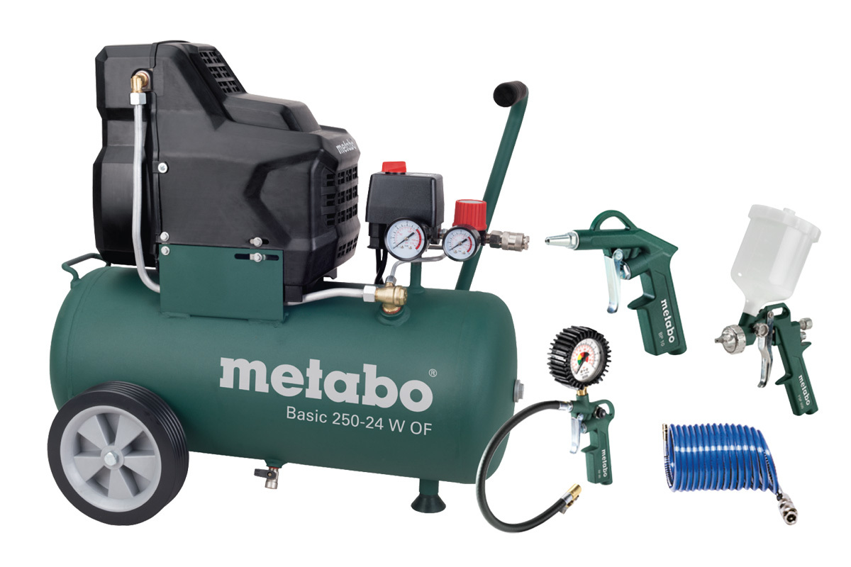 Metabo Basic 250-24 W OF SET Compressor + LPZ-4 toebehorenset - 1500W - 24L - 100 l/min