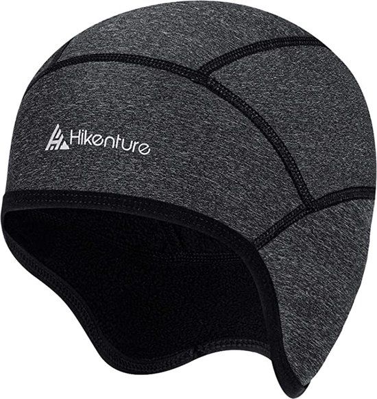 HIKENTURE Wintermuts, winddichte fietsmuts, warme fietsmuts, voor onder fietshelm, skihelm, klimhelm, sportmuts voor fietsen, skiën, hardlopen, outdoor, dames en heren, zwart, polyester, gevoerd, one size