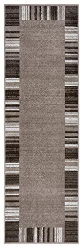 Hanse Home Moderne laagpolige loper Border (67x400 cm) - bruin/taupe/crème