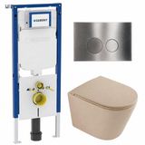 Geberit QeramiQ Dely Toiletset - 36.3x51.7cm - diepspoel - rimless - Geberit Duofix UP720 Sigma inbouwreservoir - softclose toilet zitting - steel bedieningsplaat - ronde knoppen - mat beige