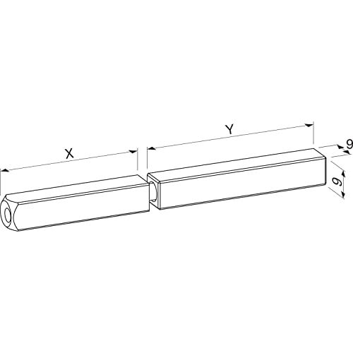 Eco Vierkantstift 9 mm gedeeld 50/60 mm (drukknop) voor deurgrepen, verzinkt staal