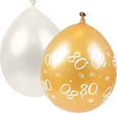 Merkloos / Sans marque Paper Dreams Ballonnen 80 Jaar Goud/Wit 8 Stuks