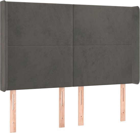 vidaXL Hoofdbord met randen 147x16x118/128 cm fluweel donkergrijs