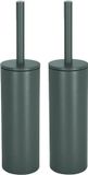 Spirella Luxe Toiletborstel in houder Cannes - 2x - donkergroen - metaal - 40 x 9 cm
