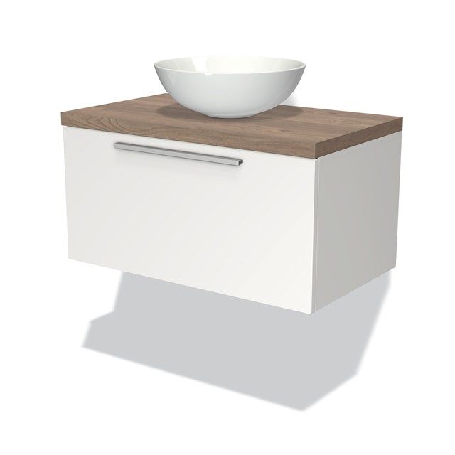 Maxaro Badkamermeubel Modulo Plato 80cm Mat Wit 1 Lade Middenbruin Eiken