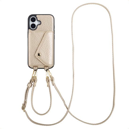 Selencia Sera Telefoonhoes met Koord en Envelop Pashouder voor de Apple iPhone 17 - Champagne