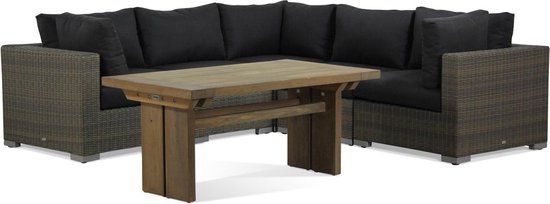 Garden Collections Toronto/Brighton 6-delige hoek loungeset - 5 zitplaatsen - Wicker - Taupe-naturel-bruin