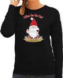 Bellatio Decorations foute kersttrui/sweater dames - Wijn kabouter/gnoom - zwart - Doordrinken L