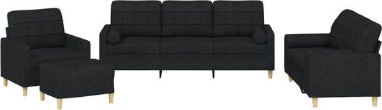 vidaXL 4-delige Loungeset met kussens stof zwart