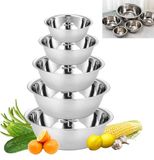 Famanu – Set de 5 bols à mélanger en acier inoxydable, bols empilables à fond plat, idéaux pour la cuisine, la pâtisserie et les salades, de 14 à 24 cm