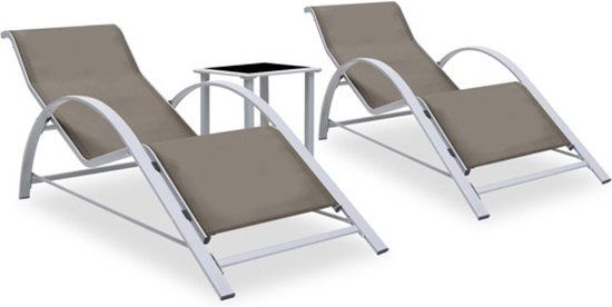 vidaXL Ligbedden 2 st met tafel aluminium taupekleurig