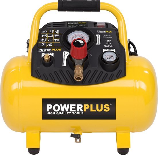 Powerplus POWX1723 Compressor - Max. 10 bar - 1100 Watt - 12 liter tankinhoud