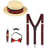 Widmann 68541 - kostuumset De Wilden 20-delige set, 5-delig, strohoed, bretels, vlinderdas, snor en sigaar, Charleston, gangster, maffia-bat, accessoires, carnaval, verkleding, themafeest